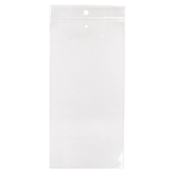 Grip Seal Bags with Hang and Vent-hole 10x20.5cm Crystal Clear PP 50 micron (100 pieces) [ZR48V]
