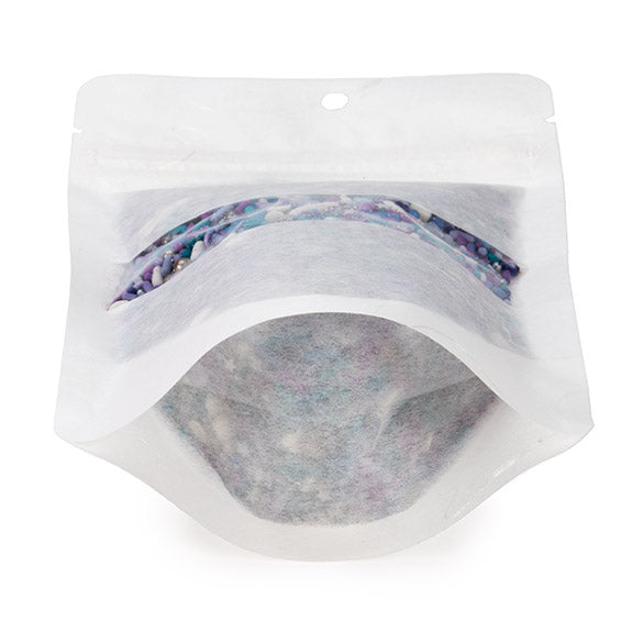Eco Friendly Stand Up Pouches Rice Paper White With Rectangle Window With Hanghole 10,2x6x15,2 cm (100 pieces) [ZBGRC2W]