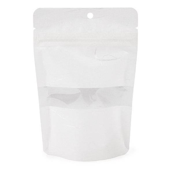Eco Friendly Stand Up Pouches Rice Paper White With Rectangle Window With Hanghole 10,2x6x15,2 cm (100 pieces) [ZBGRC2W]