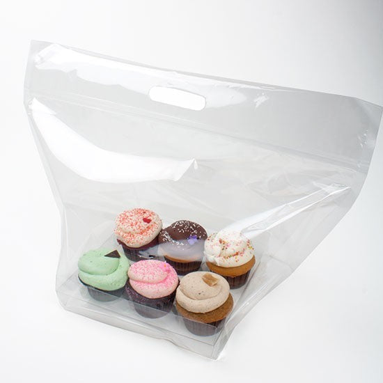 Carrier Bags for 6 Cupcakes 45.6x22.9x30.8cm with Grip Seal (100 pieces) [CZHB1]
