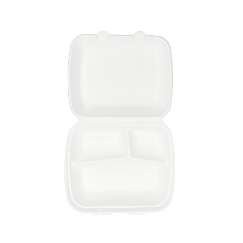 Menu Tray with Lid Sugarcane 3-Spaces 25x20x7.5 cm (200 pieces) [GB-DFC01337]