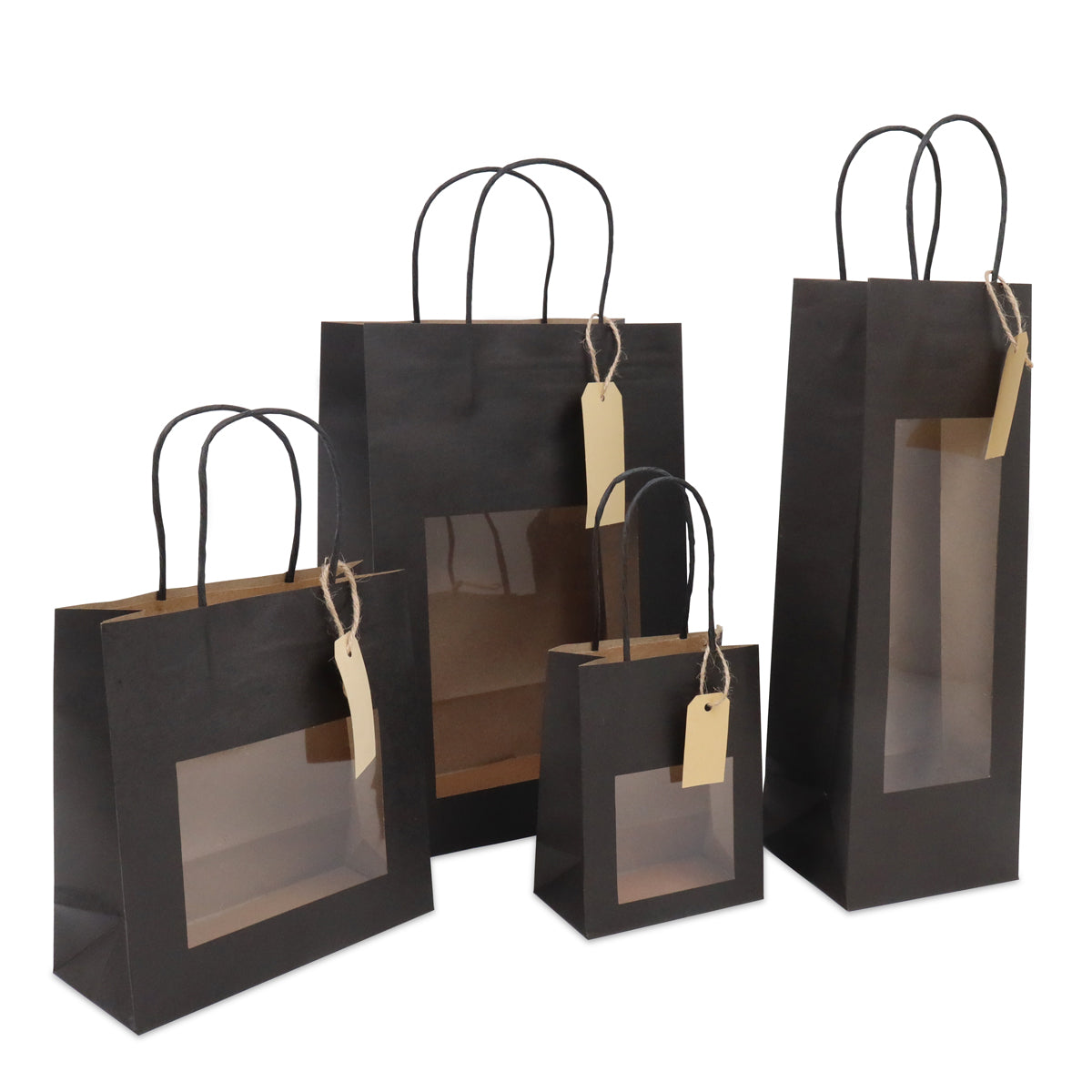 Gift bags with window and tag 18+8x19cm black (100 pcs) [FP-DPT101]