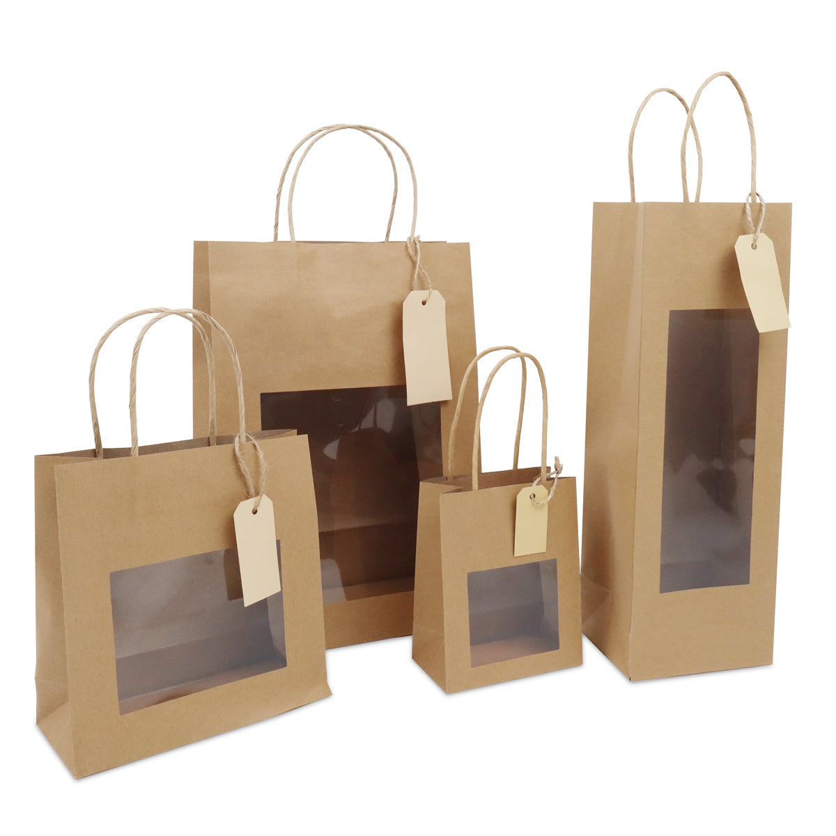 Gift bags with window and tag 12+10x35cm Kraft (100 pcs) [FP-DPT121]
