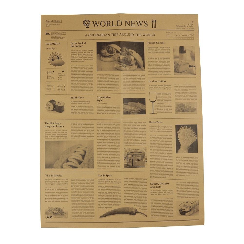 Greaseproof Paper brown 50x37.5 cm newspaper look (1.000 pieces) [GB-DRE02276]