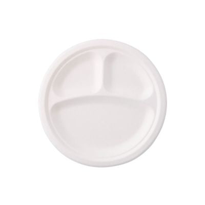 Sugar cane menu board Ø 22 cm, 3 compartments, round (500 pieces) [GB-DTW01465]