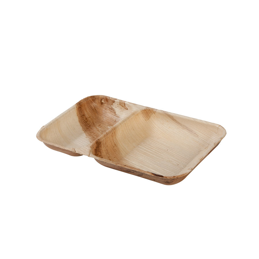 Plate Palm leaf 2 compartments, 25x15 cm (200 pieces)