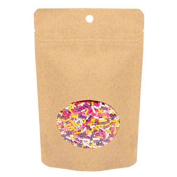 Stand Up Pouches Kraft Compostable 10.2x6x15.2cm with oval Window | 57 grams (100 pieces) [ZBGEO2K]