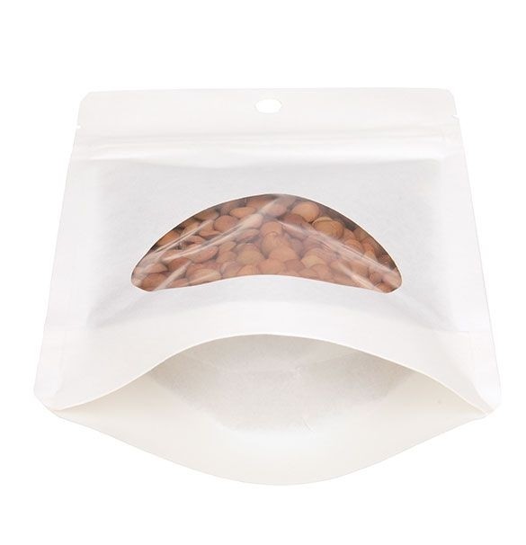 Stand Up Pouches White Kraft Compostable 10.2x6x15.2cm with oval Window | 57 grams (100 pieces) [ZBGEO2W]