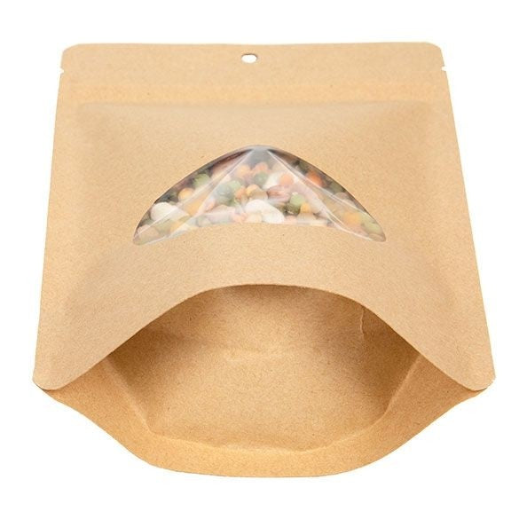 Stand Up Pouches Kraft Compostable 14.9x8.9x23.2cm with oval Window | 312 grams (100 pieces) [ZBGEO7K]