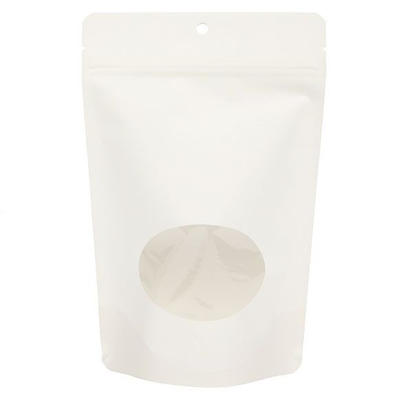 Stand Up Pouches Compostable Kraft White with oval Window 14.9x8.9x23.2cm | 312 grams (100 pieces) [ZBGEO7W]