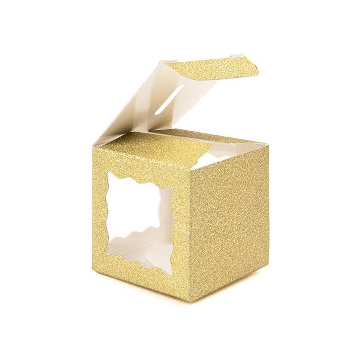 Folding box Glitter Yellow 5,1x5,1x5,1 cm 3 sided window (25 pieces) [FB1GGW]