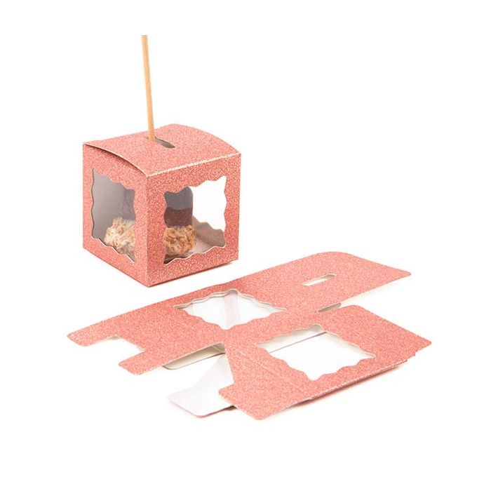 Folding box Glitter Rose Gold 5,1x5,1x5,1 cm 3 sided window (25 pieces) [FB1RGW]