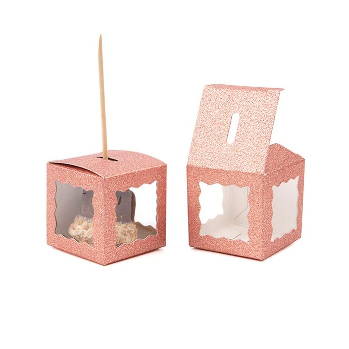 Folding box Glitter Rose Gold 5,1x5,1x5,1 cm 3 sided window (25 pieces) [FB1RGW]