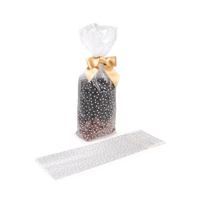 Frosted Polka Dots Flat Bottom Gusset Bags w/ Paper Insert 8,9x5,7x30,5 cm (100 pieces) [FFGPB16D]