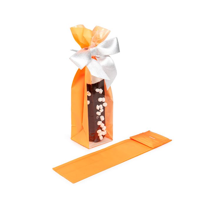 Block Bottom Bags Neon Orange w/ Paper Insert 5,1x5,1x21 cm (100 pieces) [FGPB11NO]