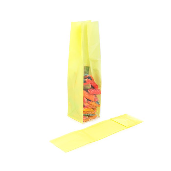 Block Bottom Bags Neon Yellow w/ Paper Insert 5,1x5,1x21 cm (100 pieces) [FGPB11NY]
