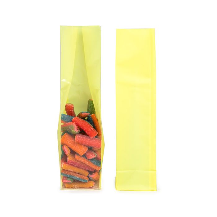 Block Bottom Bags Neon Yellow w/ Paper Insert 5,1x5,1x21 cm (100 pieces) [FGPB11NY]