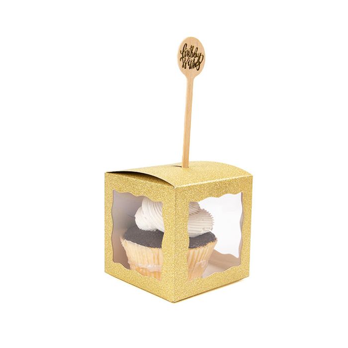 Folding box Glitter Yellow 7,6x7,6x7,6 cm 3 Sided Window (25 pieces) [FB2GGW]