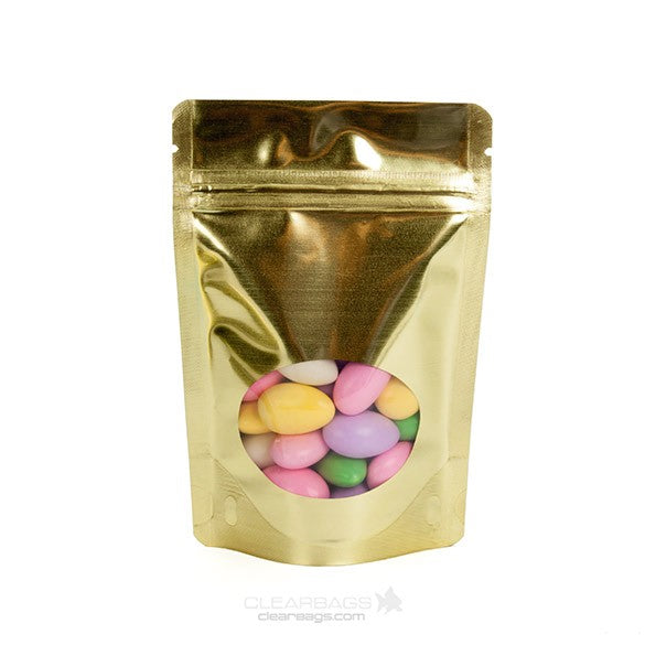 Stand Up Pouches Gold with oval Window 10x6x15cm | 57 grams (100 pieces) [ZBGMO2SG]