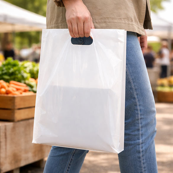 Plastic Carrier Bags White 38.1x45.7cm 60 micron LDPE (100 pieces) [H1518WT1]