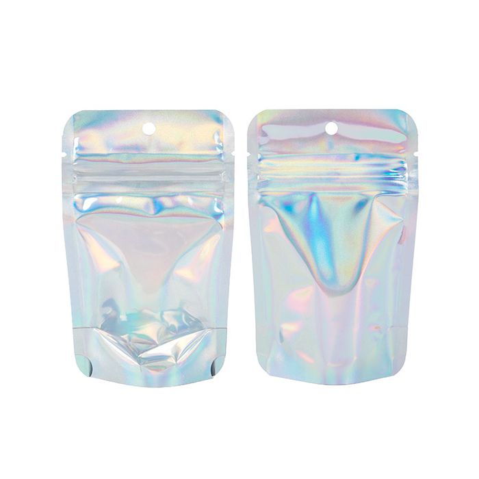 Stand Up Pouches Transparent/Iridescent/Holographic 7,9x5,1x13cm With Hanghole (25 Pieces) [ZBGH1C]