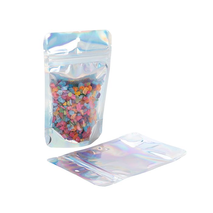 Stand Up Pouches Transparent/Iridescent/Holographic 10,2x6x15,2cm With Hanghole (25 Pieces) [ZBGH2C]