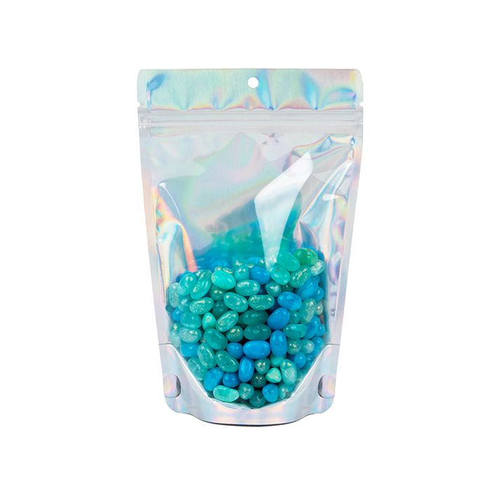 Stand Up Pouches Transparent/Iridescent/Holographic 13x7,9x20,6cm With Hanghole (25 Pieces) [ZBGH3C]