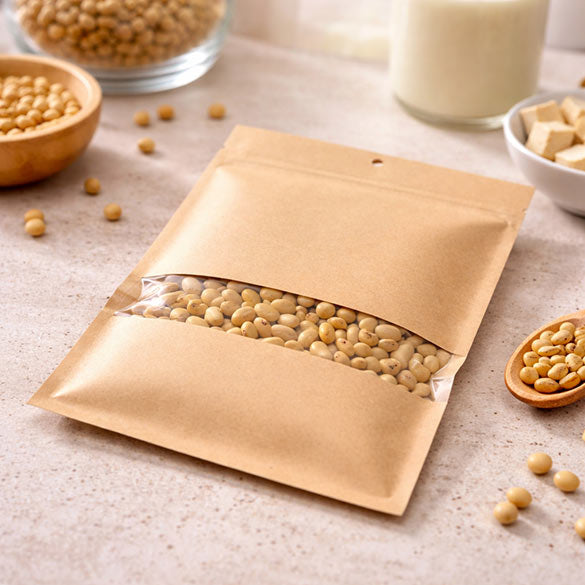 Kraft Bags Compostable 15.2x22.9cm with Window and Sealable (100 pieces) [KHS69W]