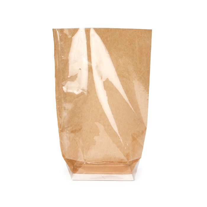 Kraft Block Bottom Bags w/ Paper Insert 12.7x7.6x30.5 cm (100 Pieces) [FGKB1]