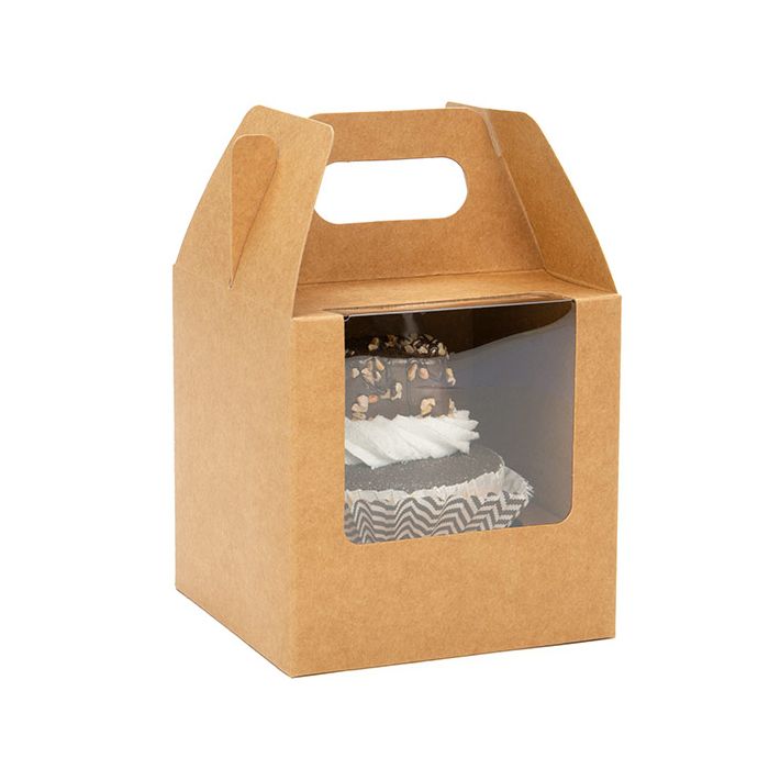 Single Cupcake Handle Box Set Kraft 10,2x10,2x10,2cm (100 Sets) [CBS57K]