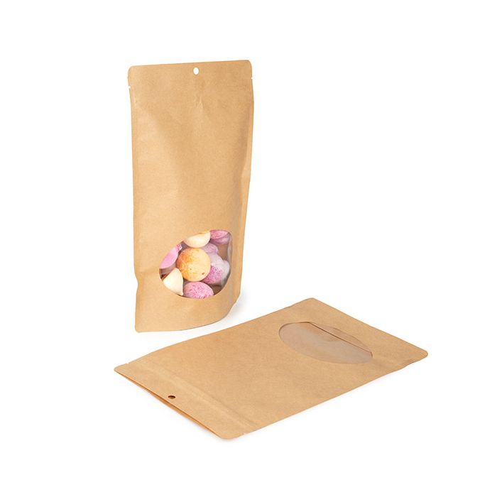 Stand Up Pouches Kraft Compostable 17.1x8.9x28.6 cm with oval Window (100 pieces) [ZBGEO4K]