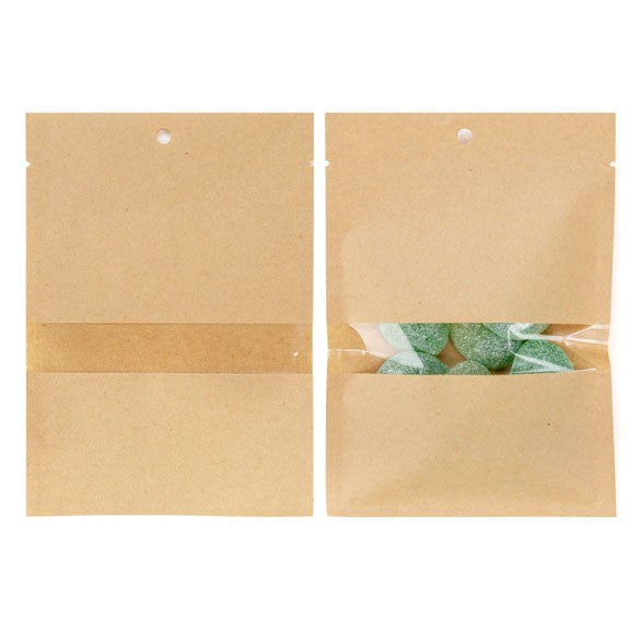 Kraft Bags Compostable 11.2x15.7cm with Window and Sealable (100 pieces) [KHS46W]
