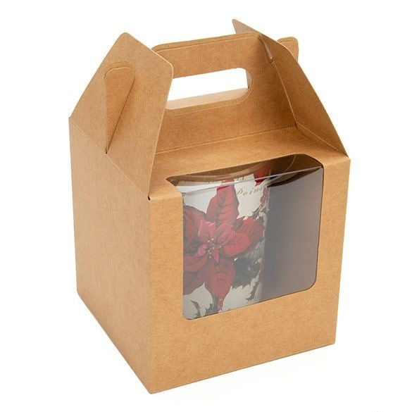 Kraft Paper Handle Box 10.2x10.2x10.2cm w/ Window (25 Pieces) [WKRG57]