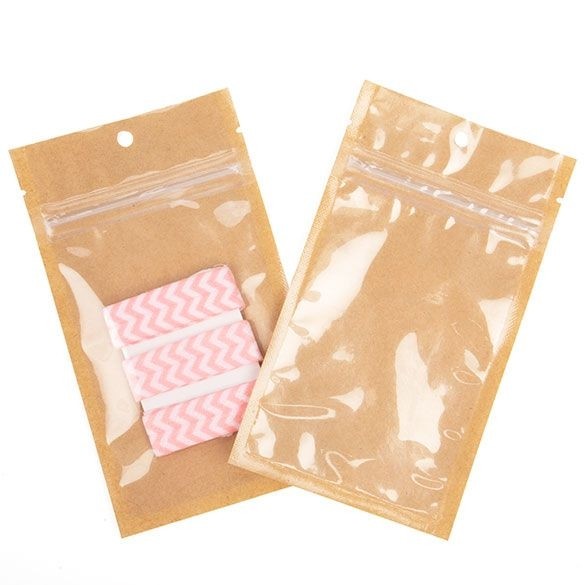 Kraft Barrier Bags with clear front 7.6 x 11.4cm w/Tear Notches (100 Pieces) [HZB3KC]