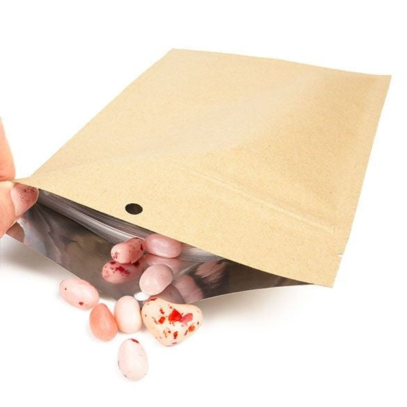 Kraft Hanging Barrier Bags 12.7 x 20.8cm w/Tear Notches (100 Pieces) [HZBB6K]