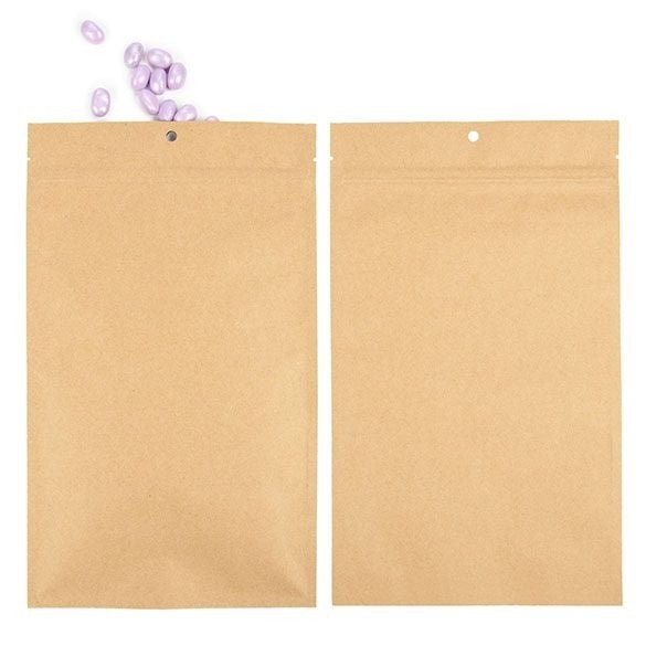 Kraft Hanging Barrier Bags 17.8 x 30.5cm w/Tear Notches (100 Pieces) [HZBB8K]