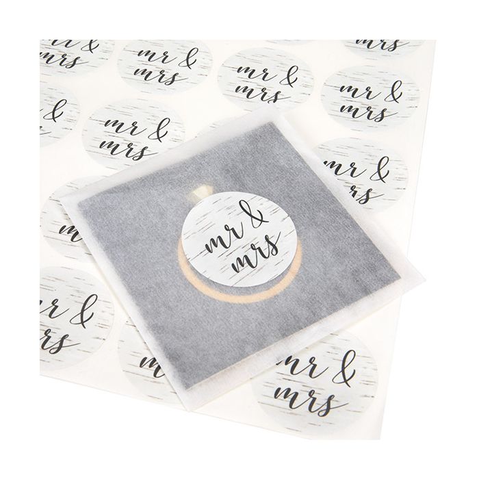 Stickers Round Mr. & Mrs. (Wood with Grey Print) 3,8 cm (1 Sheet) [LS1HBMM]