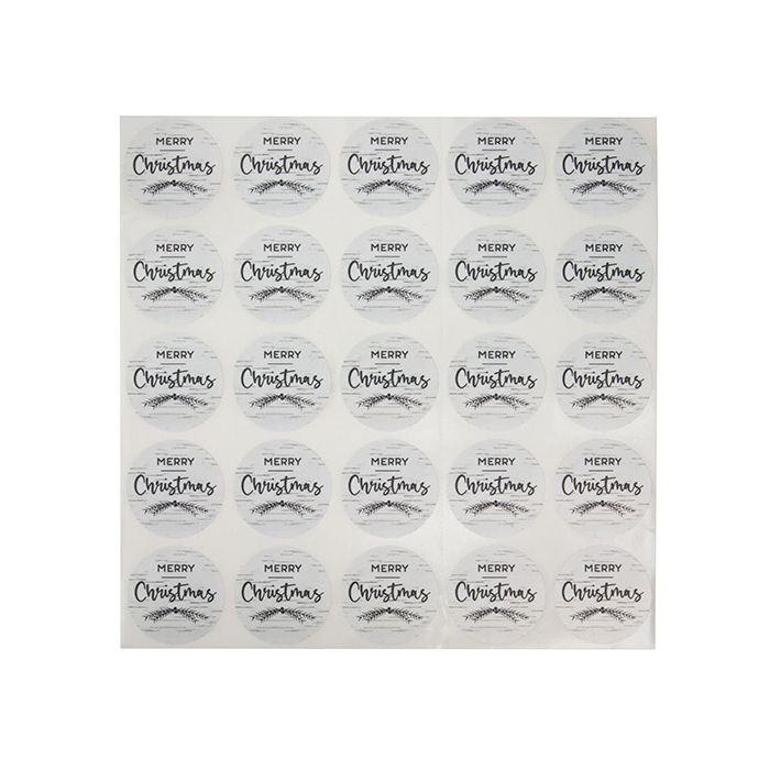 Stickers Round Merry Christmas (White Birch w/ Grey Text) 3,8 cm (1 Sheet) [LS1HMC]