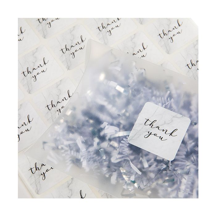 Stickers Square Thank You (Marble w/ Grey Text) 3,8 cm (1 Sheet) [LS1HMTY]