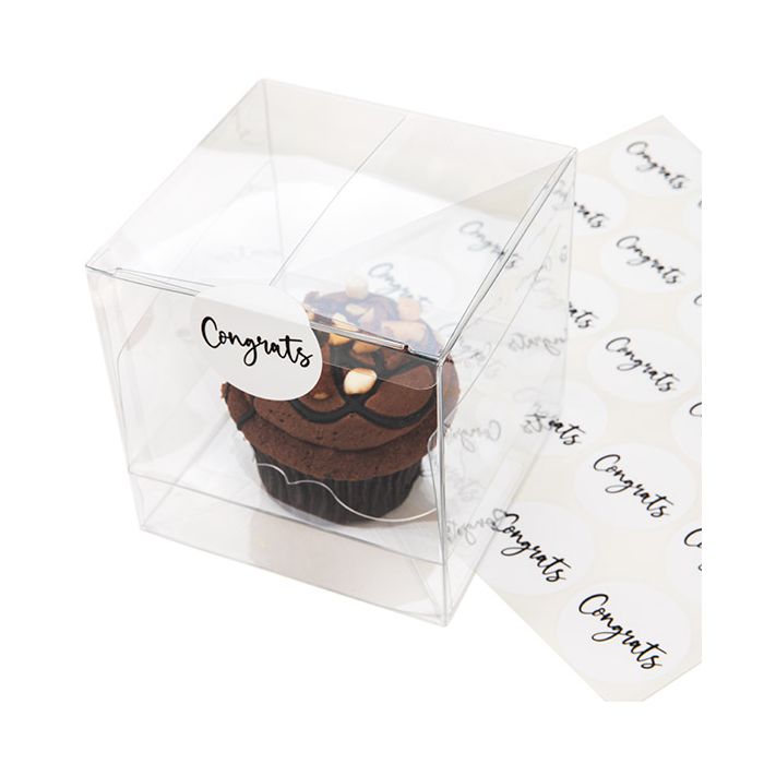 Stickers Round Congrats (White w/ Black Text) 3,8 cm (1 Sheet) [LS1HWC]