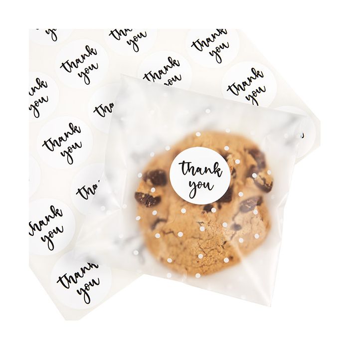 Stickers Round Thank You (White w/ Black Text) 3,8 cm (1 Sheet) [LS1HWTY]