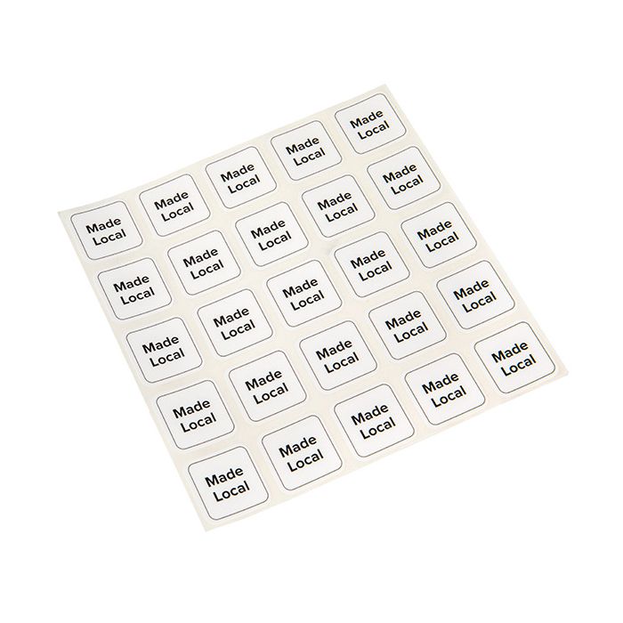 Stickers Square Made Local (White w/ Black Text) 2,5 cm (1 Sheet) [LS1ML]