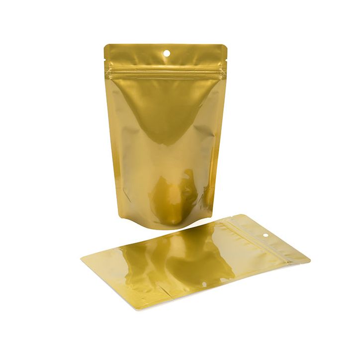 Stand Up Pouches Gold 13x7,9x20,6cm With Hanghole (100 Pieces) [ZBGM3GH]