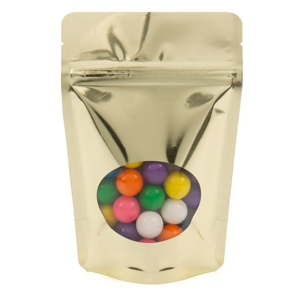 Stand Up Pouches Gold with oval Window 10x6x15cm | 57 grams (100 pieces) [ZBGMO2SG]
