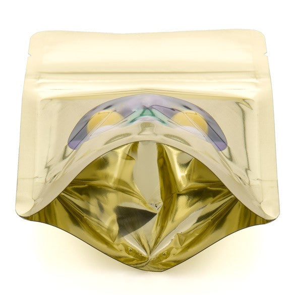 Stand Up Pouches Gold with oval Window 10x6x15cm | 57 grams (100 pieces) [ZBGMO2SG]