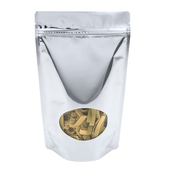 Stand Up Pouches Silver with oval Window 17.1x8.9x28.6cm | 340 grams (100 pieces) [ZBGMO4S]