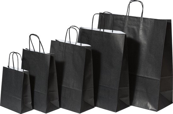 Paper Carrier Bags Black 32+12x41cm Kraft 100 grams