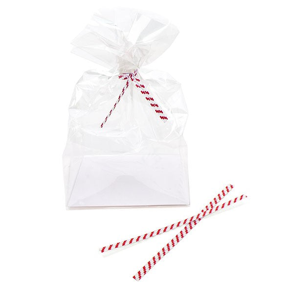 Tin Ties 10.2x0.4cm Paper White/Red striped (1.000 pieces) [TT4WRS]
