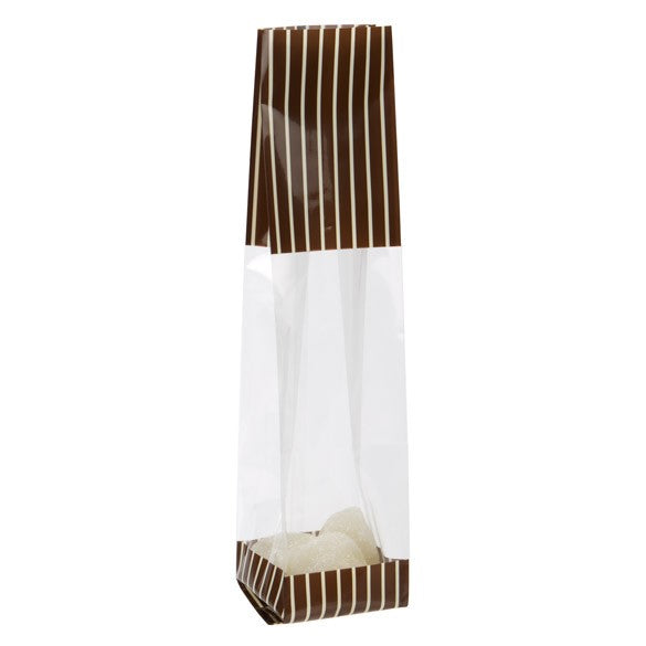 Printed Bags Brown with Cream stripes 5.1x4.8x24.1cm with side gusset (100 pieces) [G1BNC]