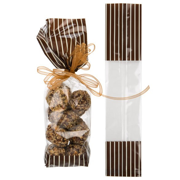 Printed Bags Brown with Cream stripes 5.1x4.8x24.1cm with side gusset (100 pieces) [G1BNC]
